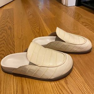 Schutz mules - croc-embossed leather in eggshell